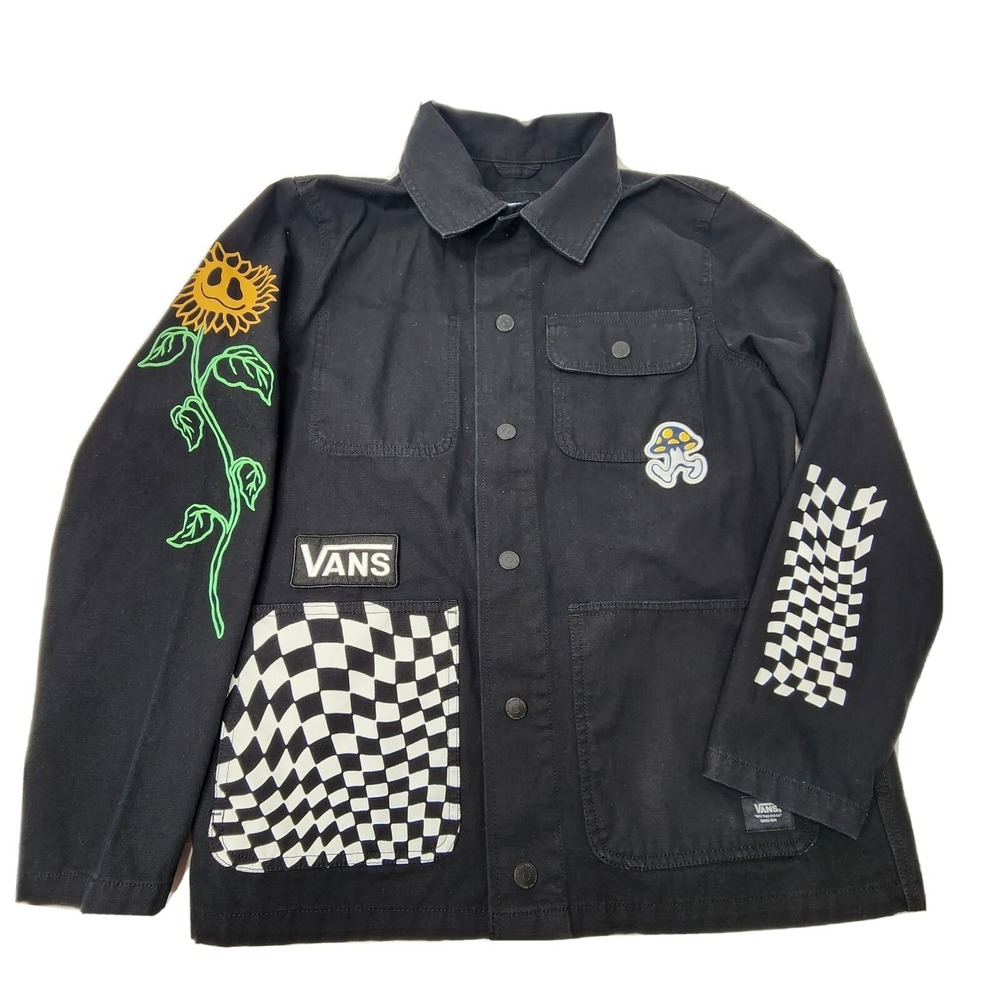 Vans Micro Dazed Drill Chore Coat Black Denim Jacket Mens Sz Smal Tyson Peterson